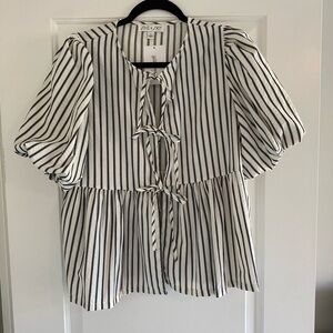 She + Sky Striped Puff Sleeve Blouse
